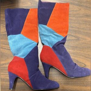 New with Imperfections Chelsea Crew Samira Colorful Patchwork High Boots Sz 39